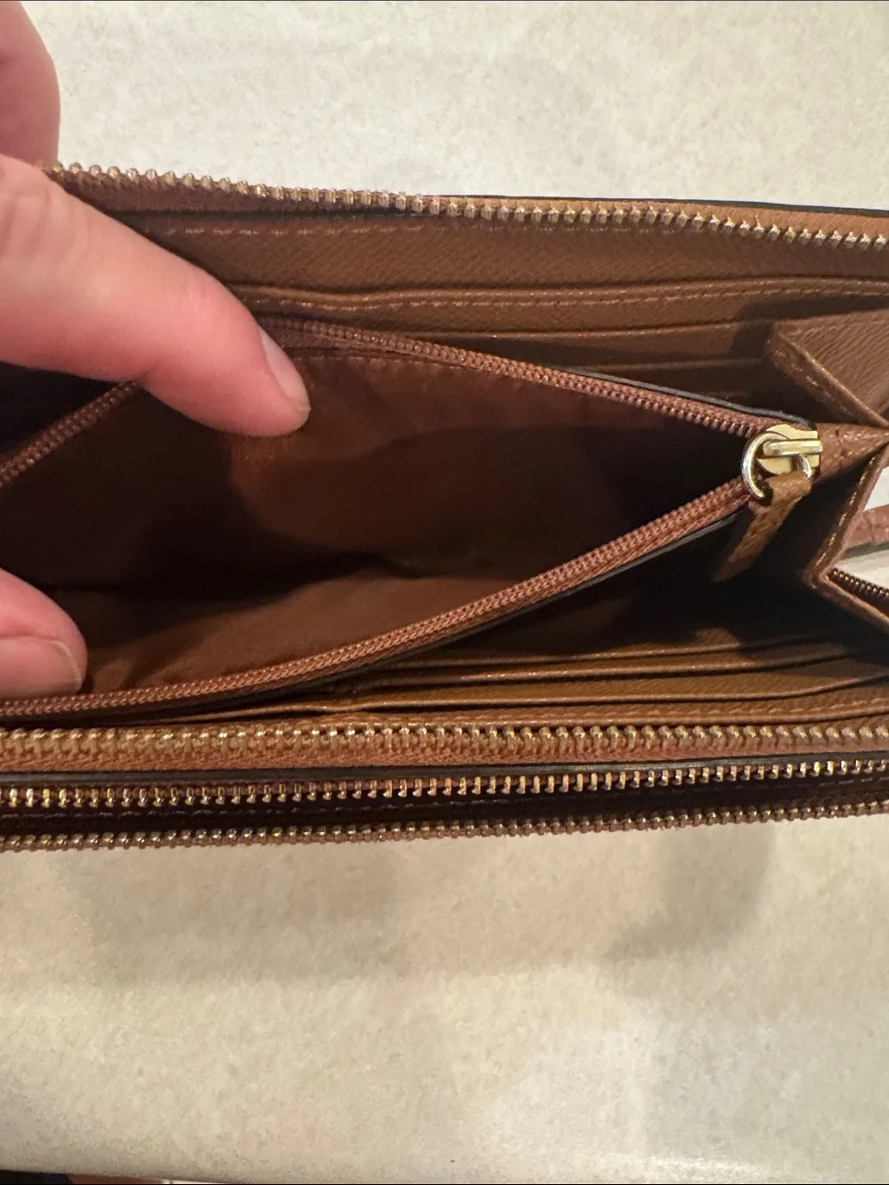 Coach Chestnut Brown Leather Zip Wallet with Embossed Logo